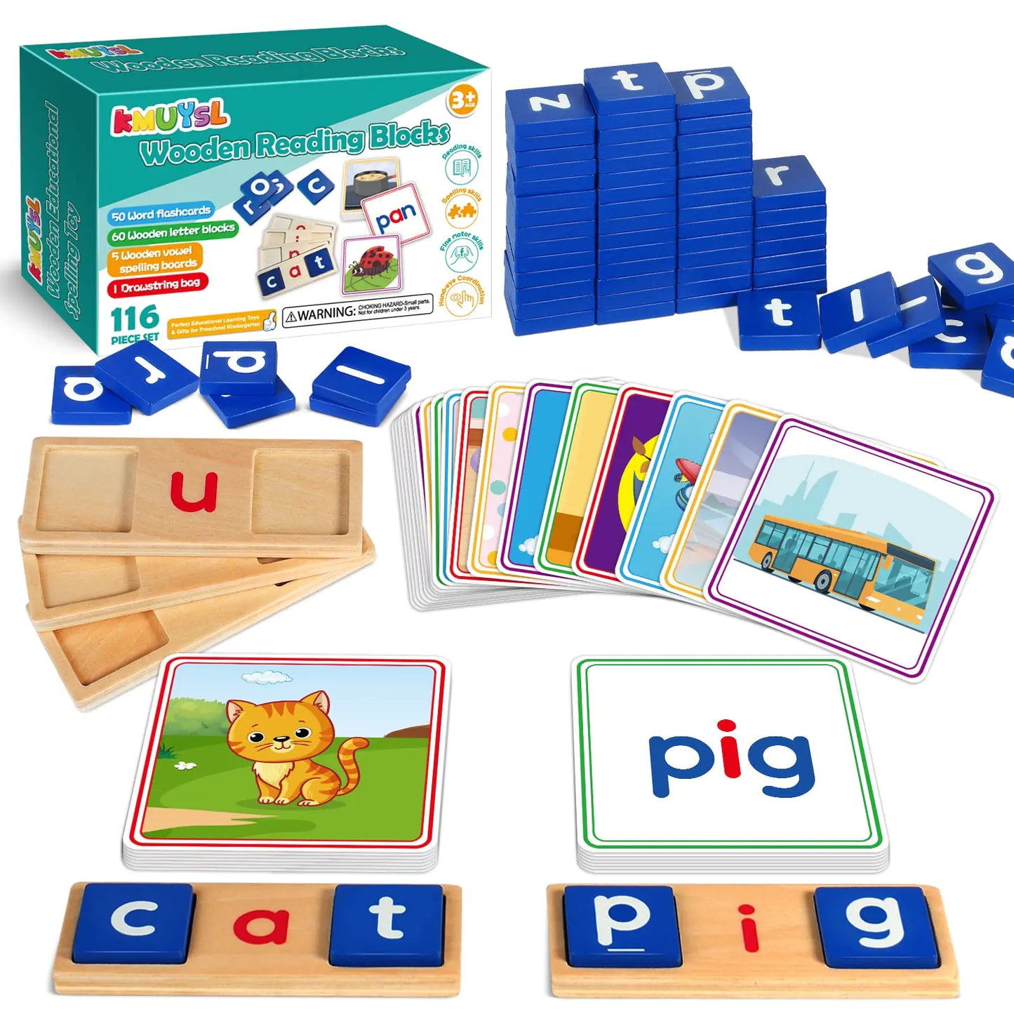 Preschool and Kindergarten Word Game – Wooden Spelling Toy for Boys & Girls 2–6 Years Old