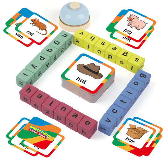 Word Race Cube Game – Phonics & CVC Word Matching with Wooden Letter Blocks (Ages 3–6)