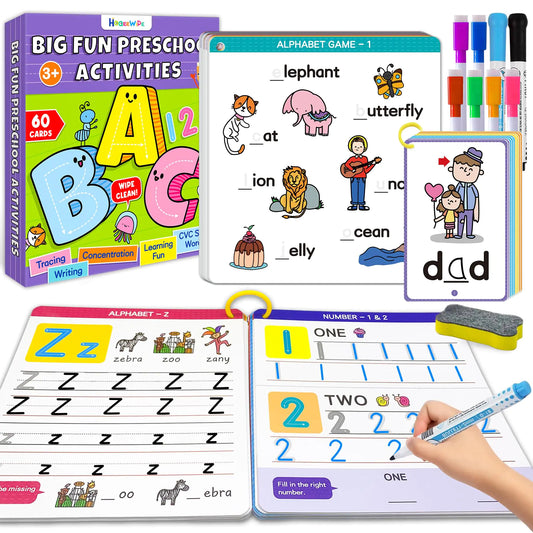 HOQEEWIPE Reusable Tracing Workbook – Preschool Learning Activities for Ages 3–6