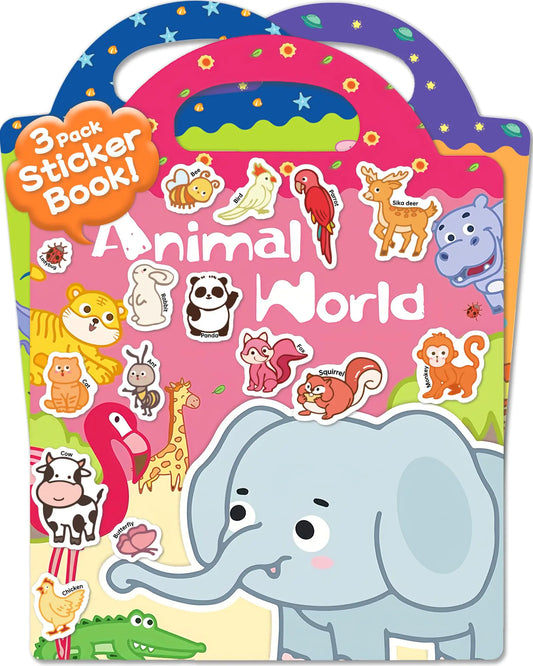 Animal World Reusable Sticker Book – 3-Pack for Toddlers Ages 2–4Res